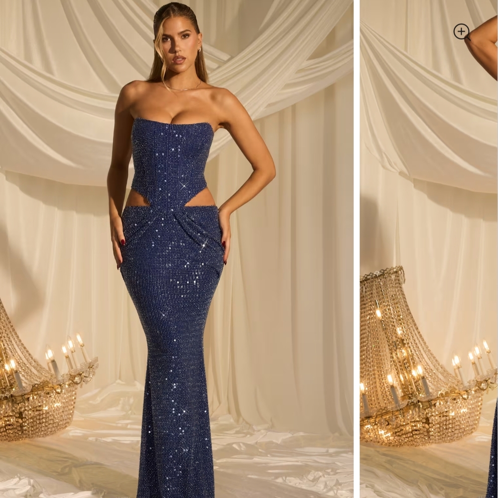 NWT Embellished Blue Strapless Evening Gown
